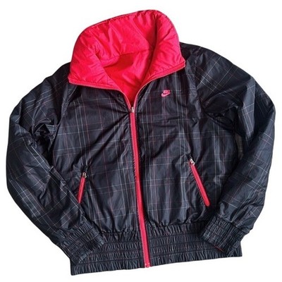Nike Reversible Puffer Jacket Kids Large 12-14 Pink Black Plaid Windbreaker Zip
