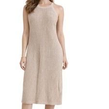 Tahari Open Knit Halter Mini Dress Women's S Beige Crochet Swim Cover Up