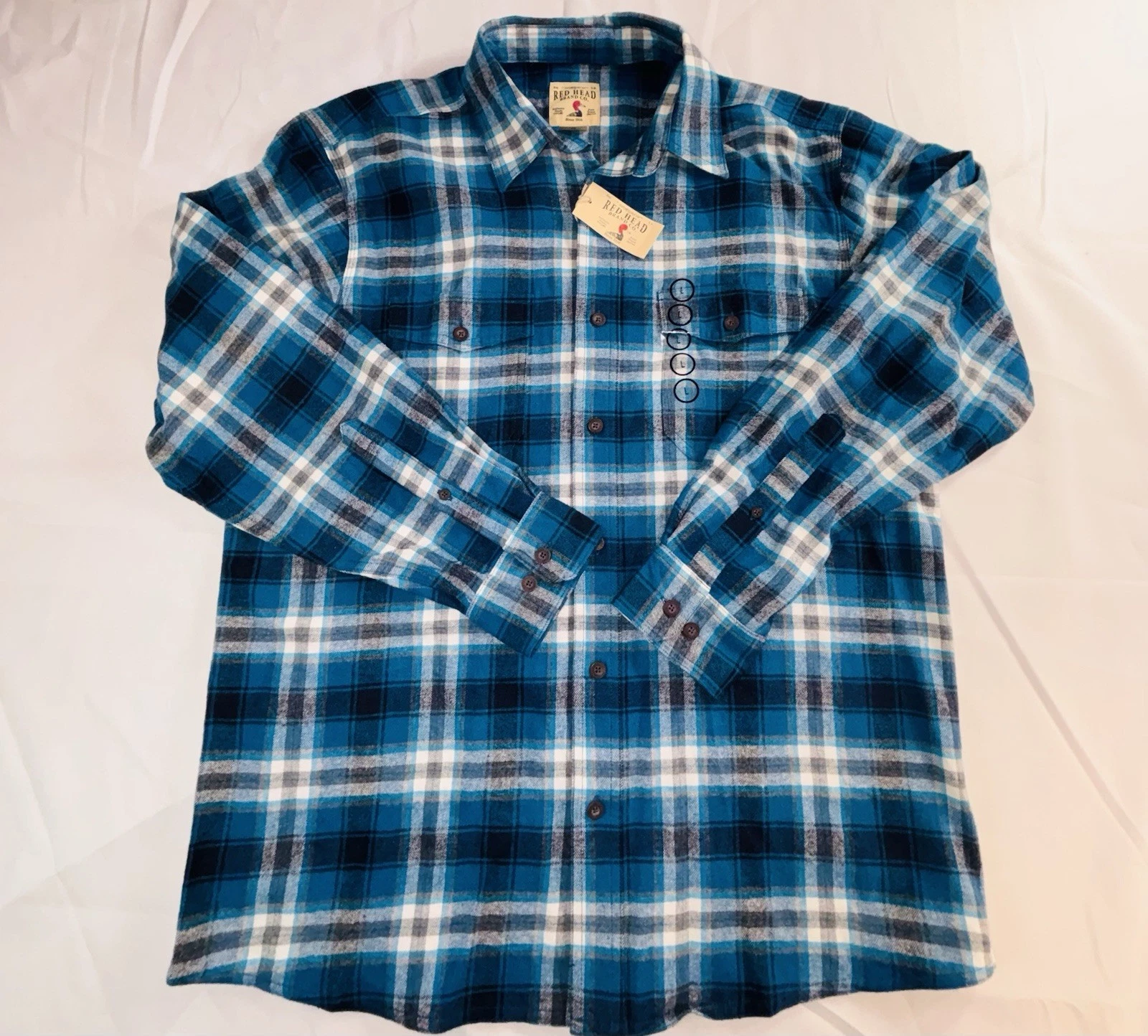 Redhead BNWT Men’s Large Turquoise Plaid Flannel Outdoors Workwear Long Sleeve