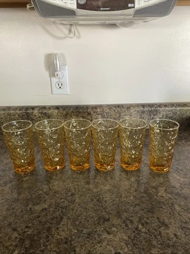 Set of 6 Vintage 7" Anchor Hocking Lido Milano Honey Gold Amber Tumbler Glasses
