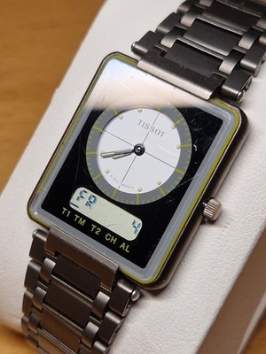   TISSOT Two-Timer Ref. D371681CX   Weiß/Schwarz LCD & Analog Hybrid, 1980er