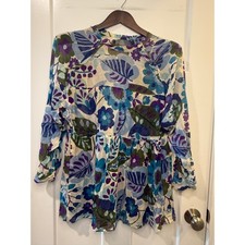 Reformation Cardamom Floral Babydoll Dress Tunic Top Blue Purple Blouse Size S