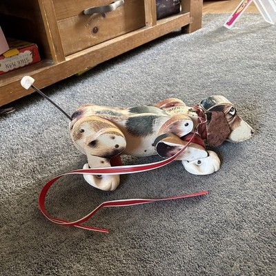 Vintage Fisher Price großer Snoopy Basset Schnüffel Hund Nachziehspielzeug 60er Jahre Leine