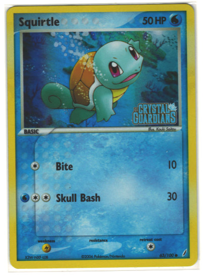 Pokémon TCG Squirtle Stamped Reverse Holo Card 63/100 EX Crystal Guardians NM