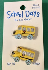 (2) NOC 1 1/8" LaMODE SCHOOL DAYS BUS YELLOW PLASTIC SHANK NOVELTY BUTTONS-Z311