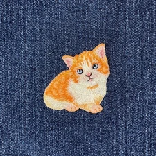 Orange Tabby Cat Applique Patch - Embroidered Kitten Badge 1-7/8" (Iron On)