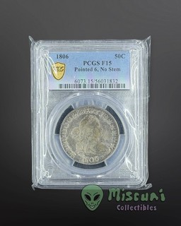 1806 Draped Bust Half Dollar 50c Pointed 6 No Stem PCGS F15