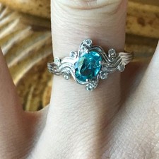 Natural Blue Apatite Sterling Silver Wave Ring Size 6