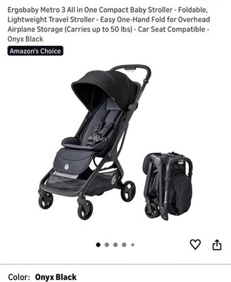 Ergobaby Metro 3 Compact Baby Stroller Lightweight Travel, Onyx Black