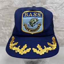 Vintage Bass Fishing Life Member Patch Mesh Trucker Hat Gold Leaf Made in USA