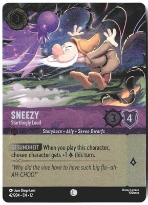 Disney Lorcana TCG Sneezy Startlingly Loud 42/204 Foil Wilds Unknown