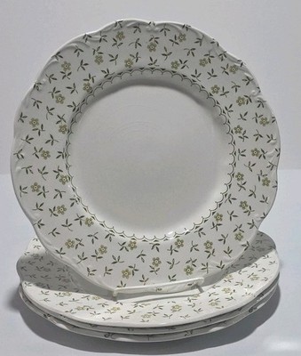 4 J&G Meakin Forget Me Not 10 inch Dinner Plate Scalloped Edge HAS CRAZING 