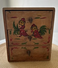 Caja de gabinete pequeña de madera Fred Robert’s años 50 con 3 cajones especias joyas recetas