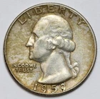 1959 25c Washington Silver Quarter - RAW - Excellent Toning / Toned / Nice Color