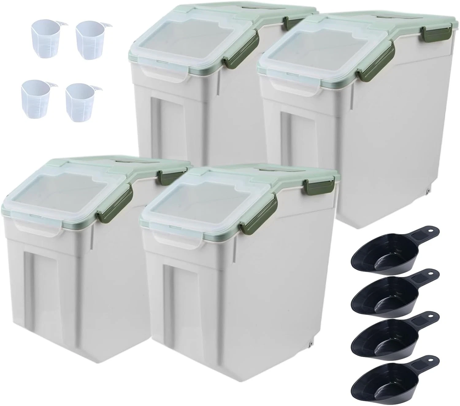 Airtight 25Lb Food Storage Containers with Wheels - 4Pack Green