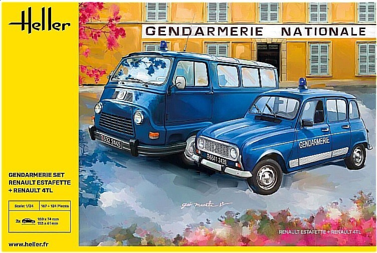 Heller 50325 1:24th scale GENDARMERIE SET RENAULT ESTAFETTE + RENAULT 4TL