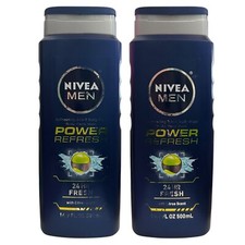 2 Pk Nivea Men Power Refresh Refreshing 3-in-1 Body Wash 24 HR Fresh Citrus HTF