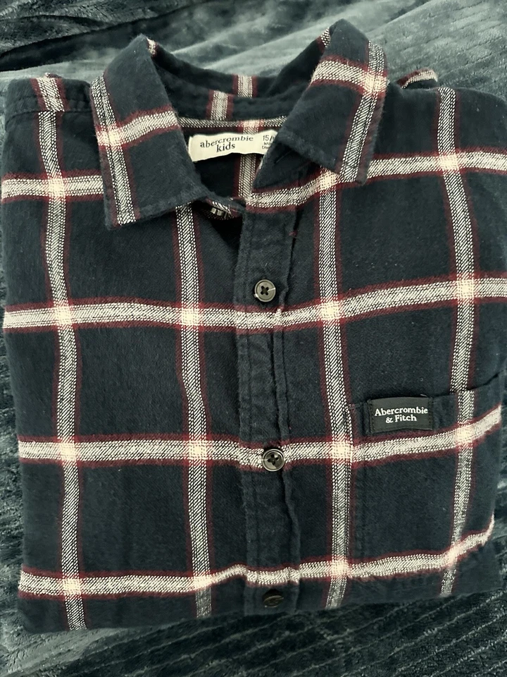 Abercrombie Kids Youth Flannel Long Sleeve Navy/Pink Check Size 15/16 - Image 2 of 4