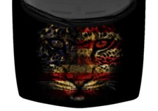 Jaguar Portrait Truck Hood Wrap Vinyl Car Graphic Decal Tinted American Flag