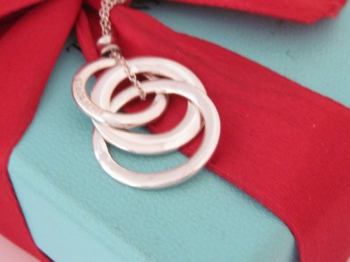 Tiffany & Co Silver 1837 Triple Interlocking Necklace 17" - Picture 5 of 9