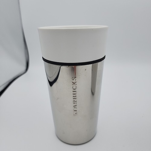 Starbucks 2014 Ceramic Travel Coffee Mug Tumbler White And Silver 12 Oz - Picture 6 of 9