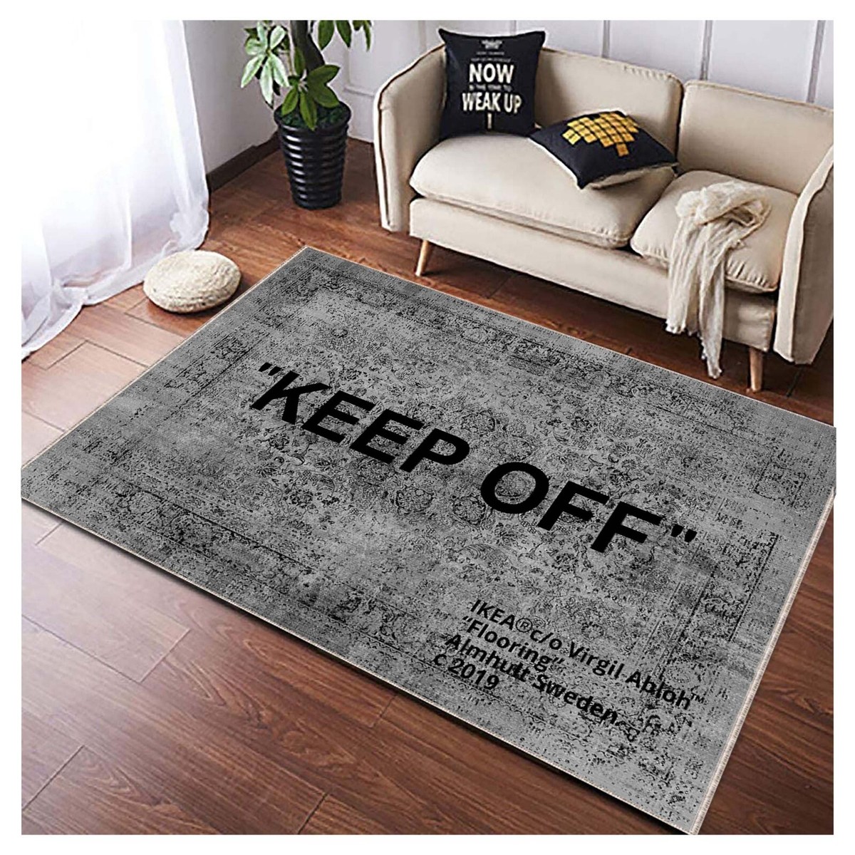 Dark Gray and Black Word Keep Off Rug, Cool Rug Carpet, Keep Off