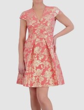 Vince Camuto Women's Pink Floral Jacquard Cap-Sleeve Fit & Flare Dress Size 6