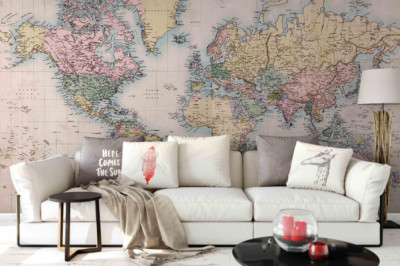 3D World Map Texture Self-adhesive Removable Wallpaper Murals Wall