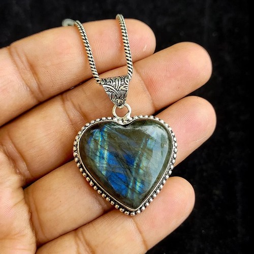 Wonderfull Pietra Labradorite 925 Argento Sterling Fatto a Mano Ciondolo S-40 - Foto 1 di 6