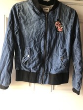 Hudson Zip Up Denim Jean Jacket Embroidered Bomber Girls XL