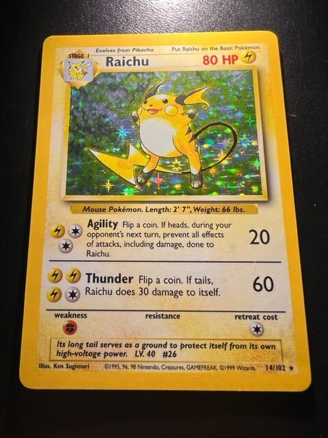 Pokémon TCG Raichu Base Set 14/102 Holo Unlimited Holo Rare