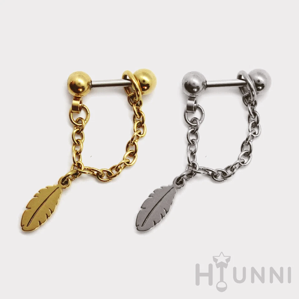 20g 16g Pluma Cadena Caracola Pendiente, Cadena Hélice Oreja Cartílago Piercing Pendiente Foto 2 de 4