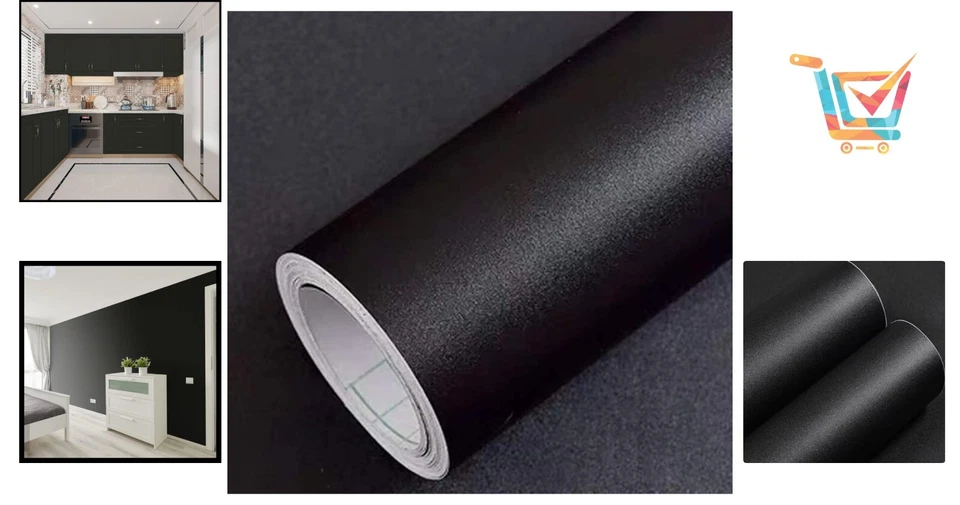 Versátil Papel Pintado 16"x394" Negro Mate - Pelar y Pegar para Fácil Personalización Foto 2 de 4