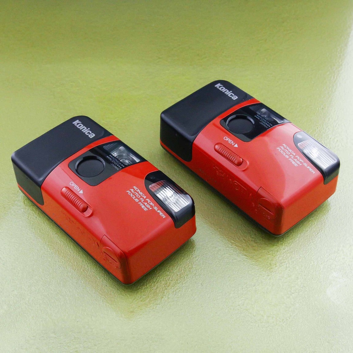 2x KONICA POP SUPER, Tested OK ! RED Compact Point & Shoot Film