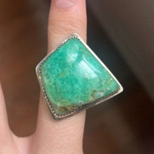 Chrysoprase Sterling Silver Ring 7.25 Green Healing Gemstone Statement Jewelry