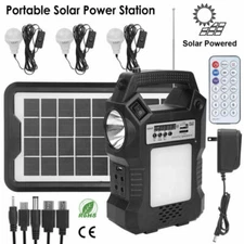 Portable Power Station Solar Panel Generator Kit Camping Power Bank Light System