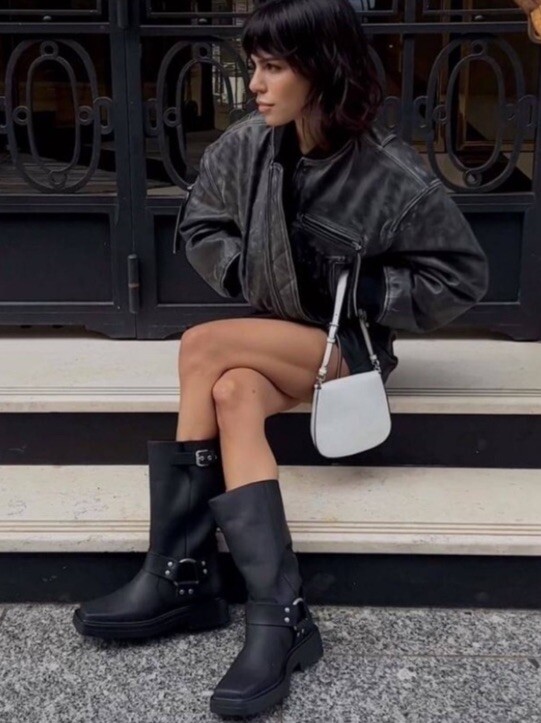 NEW Vagabond Eyra Square Toe Biker Moto Leather Block Heel