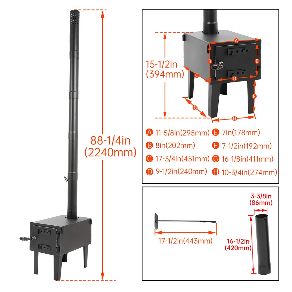 Fogão a lenha externo de aço para cozinhar caminhadas com chaminé portátil - Imagem 2 de 4