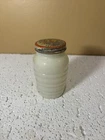 Vintage Pepper Salt Shaker Milk Glass Fire King Beehive, Rusted Tulip Lid
