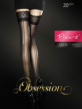 FIORE CELIA BACK SEAM STAY UP THIGH HIGH STOCKINGS FINE EUROPEAN CAPPUCCINO 2 &3