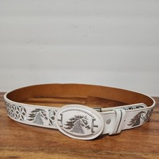 TALABARTERIA Men's LEATHER BELT SIZE 40" White/ Silver Rare