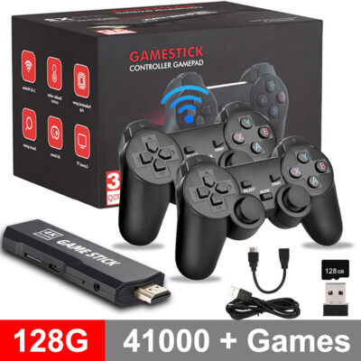 128G Game Stick Retro Game Console 4K HD 2.4G Wireless Controller 40000+Games US