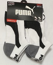 Puma Men's Sportstyle 6-Pair Low Cut Socks Large 8-12  White with Black/Gray