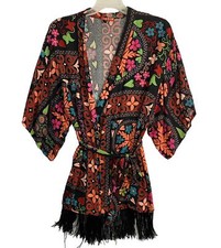 Josie Natori Womens Robe Size S Floral Kimono Wrap Lounge Sleepwear Belted Boho