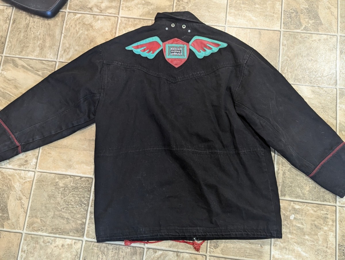 【AAKE】DAMAGE BLOCK DENIM Vintage Major Damage Black Denim Color Block Hip Hop Jacket