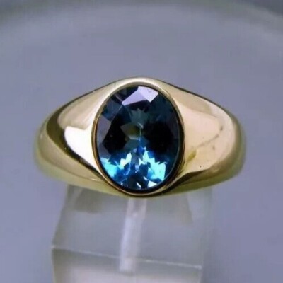 Oval Cut Simulated London Blue Topaz Stunning Band Ring 14k Yellow Gold Plated