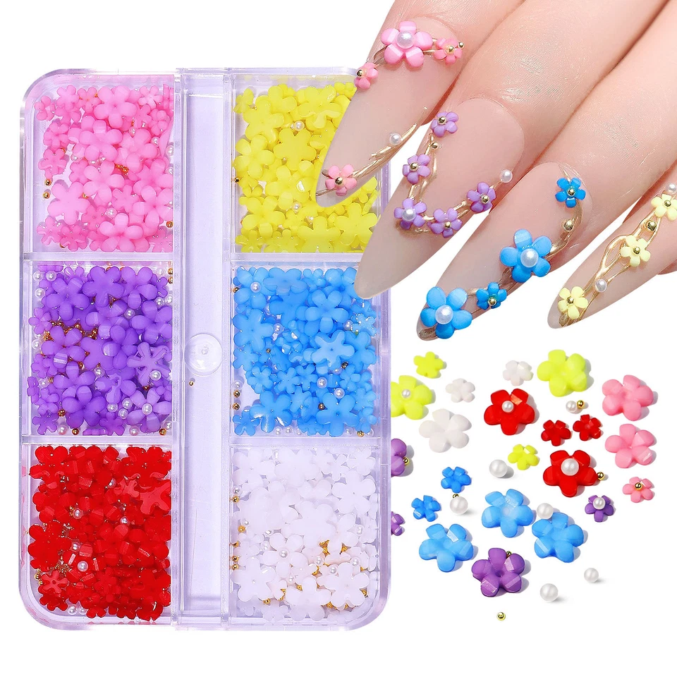 Mixed 3D Pearl Flowers Nail Decoration DIY Metal Beads Acrylic Nails Art Gem - Image 2 of 4