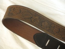 LM Brown worn leather paisley patterned guitar strap - NEW WBF-22 BR