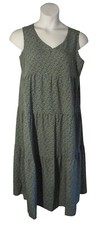 Solution L Green White Floral Prairie Tiered Maxi Dress