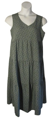 Solution L Green White Floral Prairie Tiered Maxi Dress